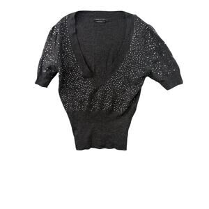 BCBGMAXAZRIA Sequin Short Sleeve Sweater – Charcoal Gray – Size M